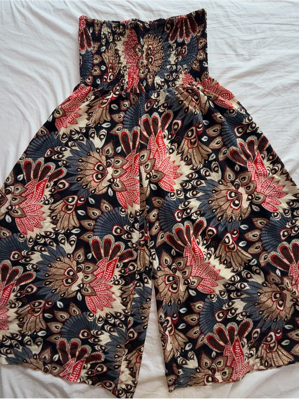 Boho Wide Leg Printed Palazzo Pants - Peacock Floral - Picture 3 of 12